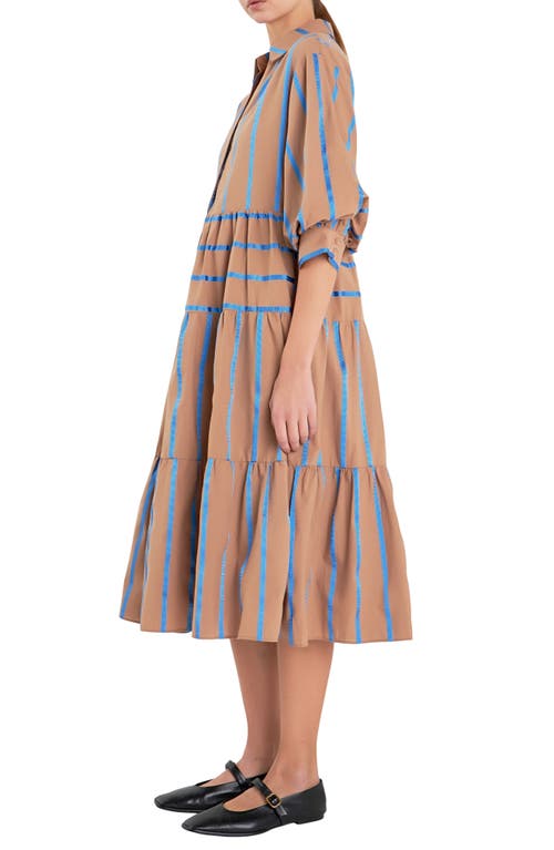 ENGLISH FACTORY ENGLISH FACTORY LOOSE FIT STRIPE TIERED MIDI DRESS