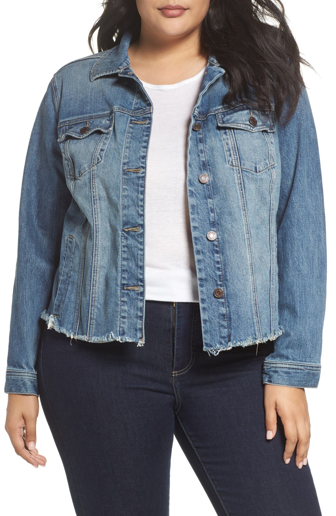 Lucky Brand Frayed Hem Denim Jacket (Plus Size) | Nordstrom