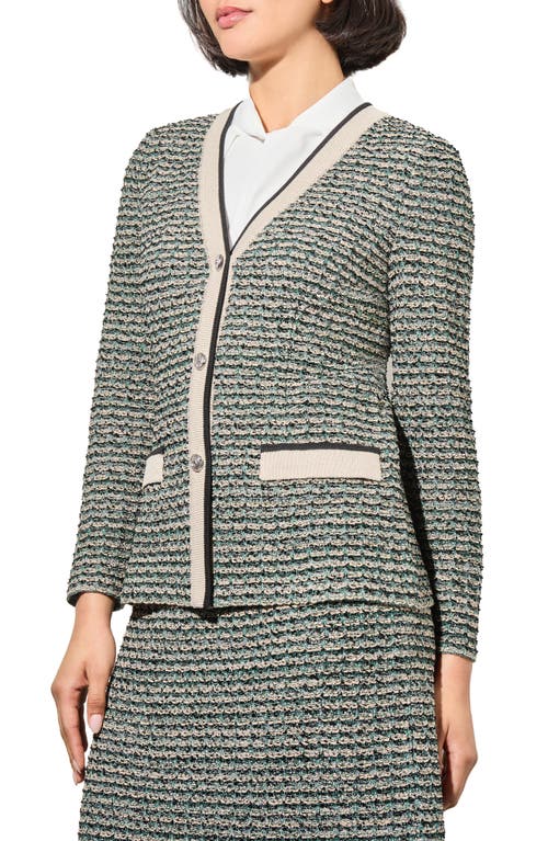 Shop Ming Wang Contrast Trim Tweed Jacket In Green Tweed