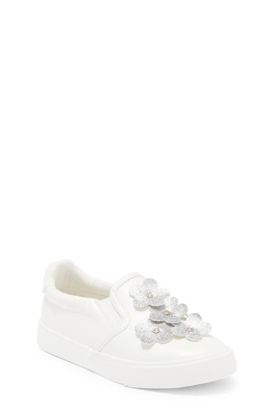 Olivia Miller Glitter Flower Slip-on Sneakers In White