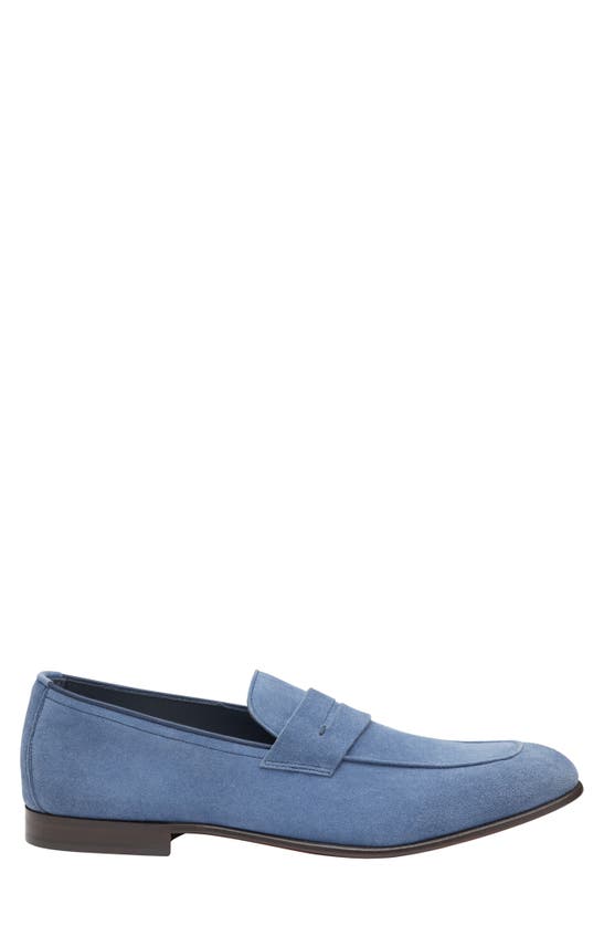 Shop Johnston & Murphy Collection Taylor Moc Toe Penny Loafer In Denim Italian Suede