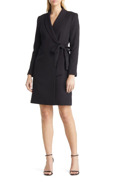 Tahari ASL Side Tie Long Sleeve Wrap Coat Dress Black at Nordstrom,