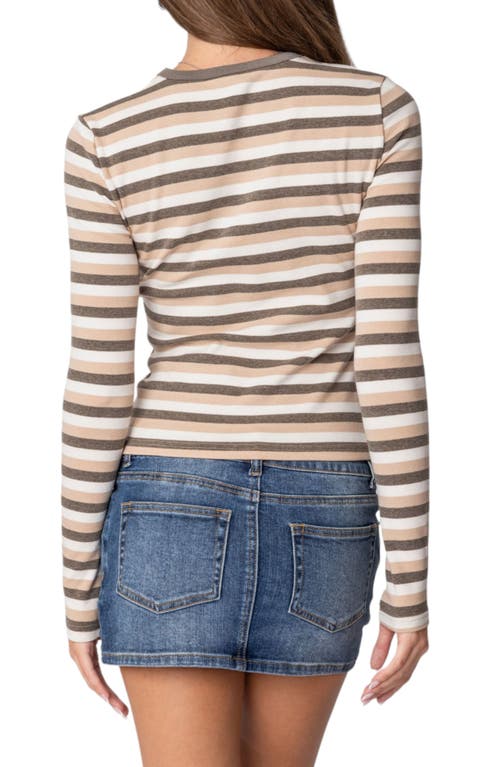 Edikted Sivan Stripe Stretch Cotton T-shirt In Beige