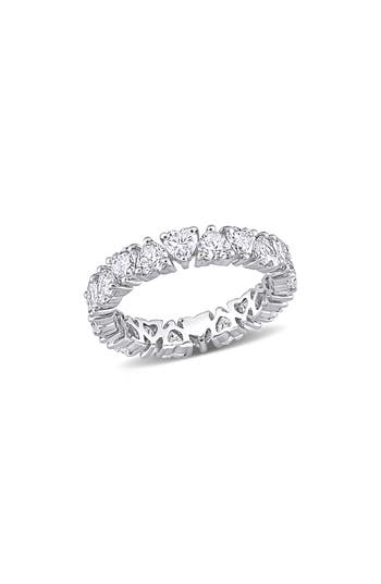 Delmar Sterling Silver Lab Created Moissanite Heart Eternity Ring In Silver