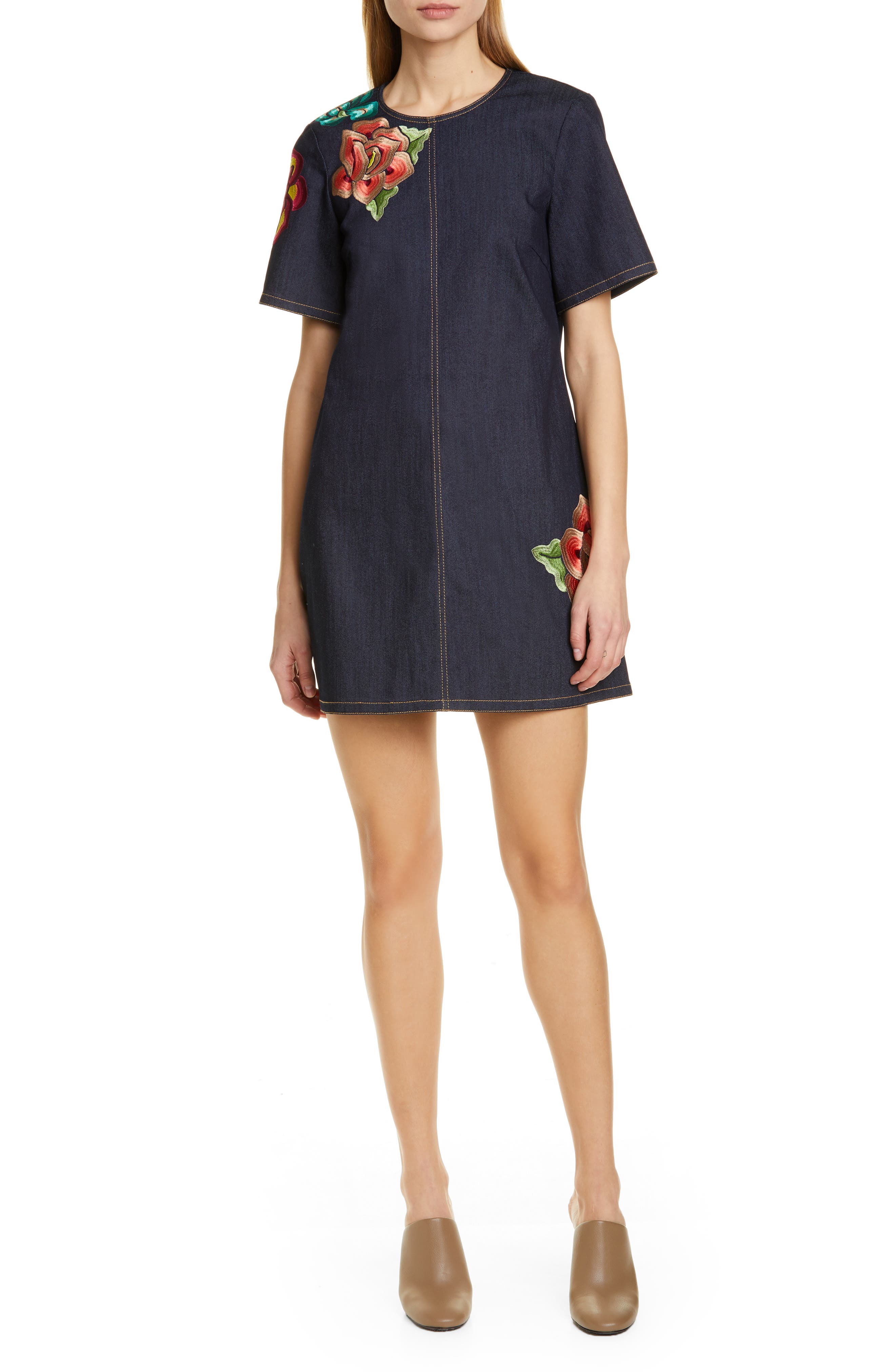 Cinq A Sept Ashton Embroidered Denim Minidress, Blue
