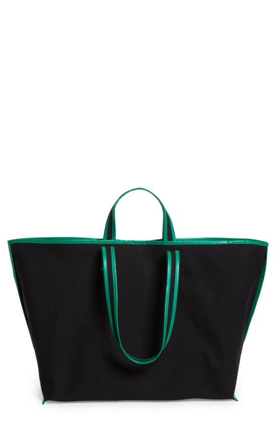 Shop Kassl Large Contrast Trim Canvas Tote In Black / Oil Green 0175