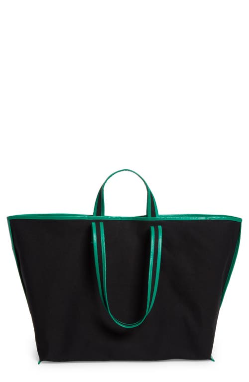 Large Contrast Trim Canvas Tote in Black /Oil Green 0175