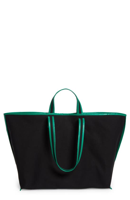 Kassl Large Contrast Trim Canvas Tote In Black / Oil Green 0175