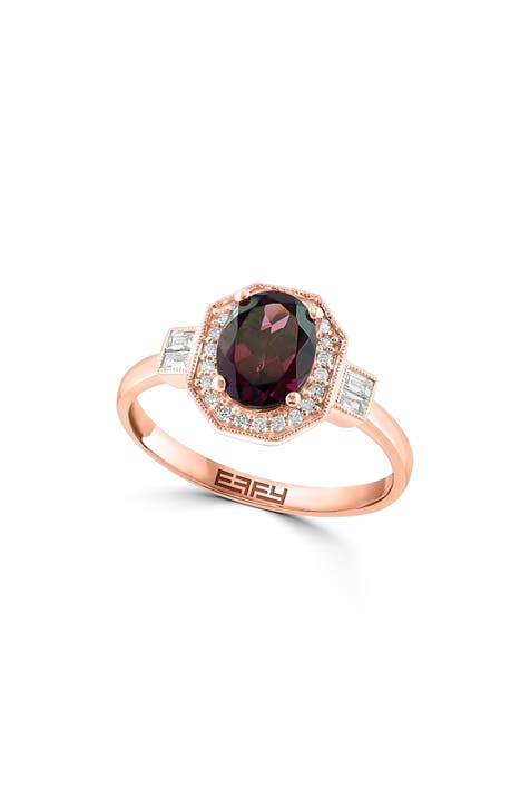 14K Rose Gold Rhodolite Garnet & Diamond Ring - Size 7