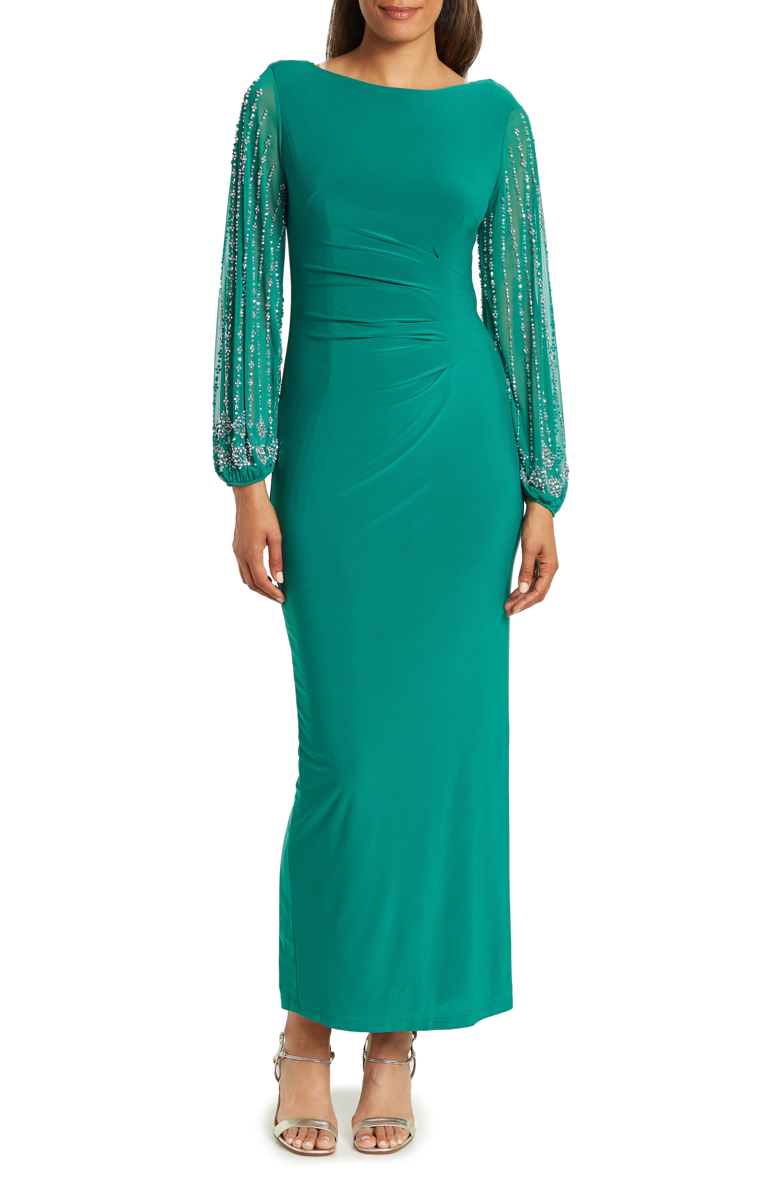 Marina Beaded Long Sleeve Maxi Gown 