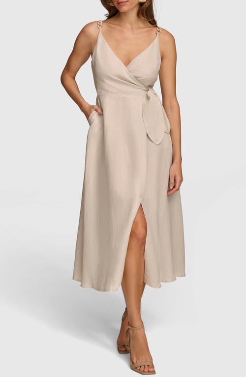 Faux Wrap Linen Blend Midi Dress in Natural