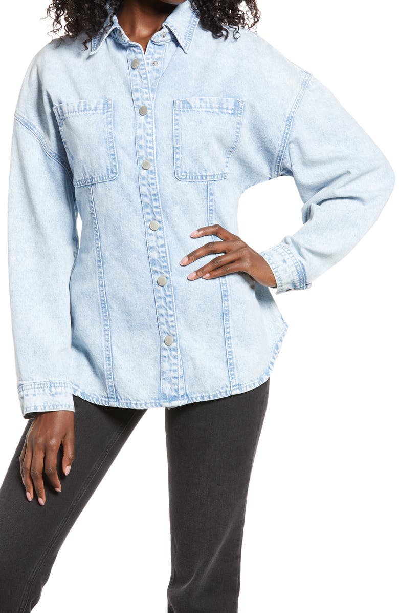 BLANKNYC Cinched Back Denim Shirt, Main, color, SWEET DREAMS