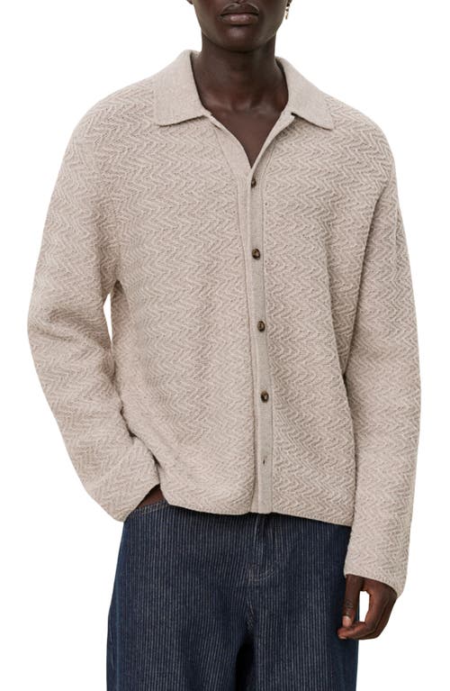 Shop Les Deux Finnegan Long Sleeve Zigzag Knit Wool Camp Shirt In Oatmeal Mlange