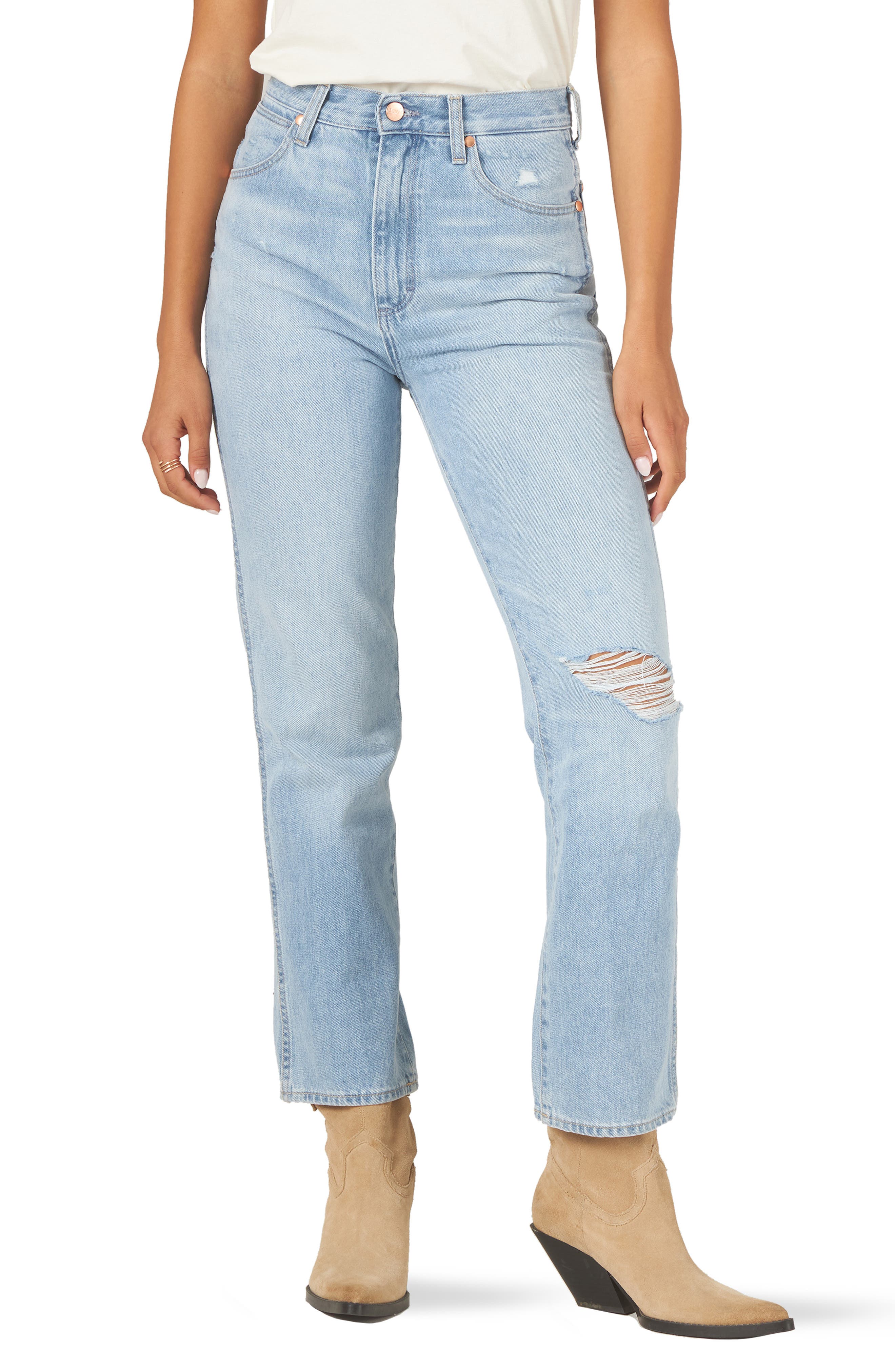 wrangler wild west high waist straight leg ankle jeans