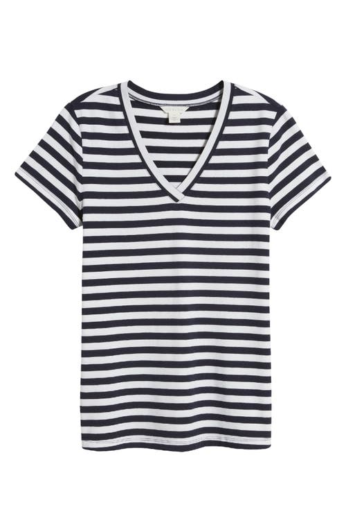 Shop Caslonr Caslon(r) Stretch Cotton Blend V-neck T-shirt In Navy Blazer- White Stripe