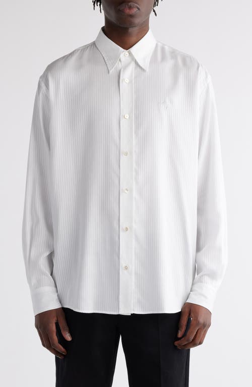 Acne Studios Tonal Pinstripe Lyocell Button-Up Shirt White at Nordstrom, Us