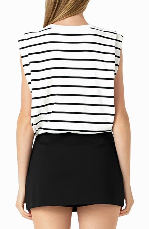 Shop Endless Rose Stripe Sleeveless Knit Top In White/black