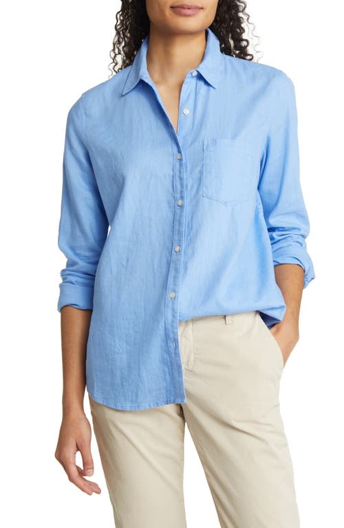 caslon(r) Casual Linen Blend Button-Up Shirt in Blue Cornflower