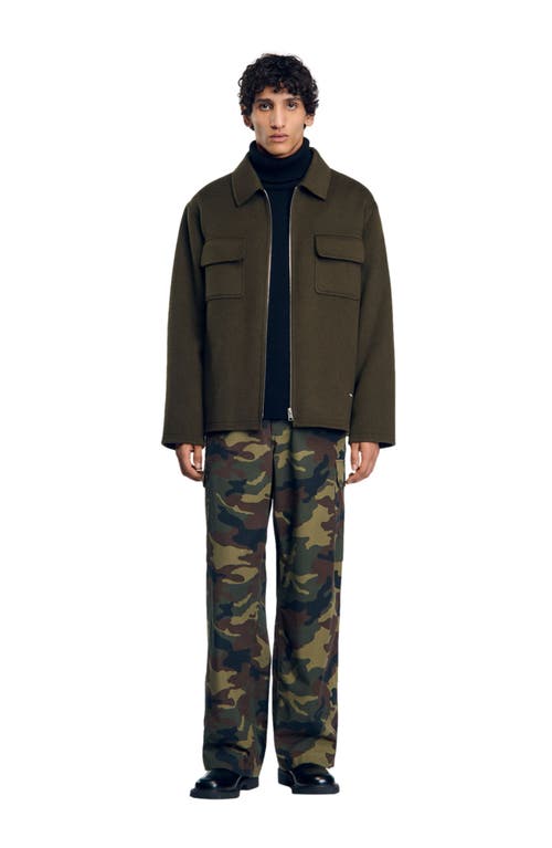 Shop Sandro Zipped Overshirt In Olive Green