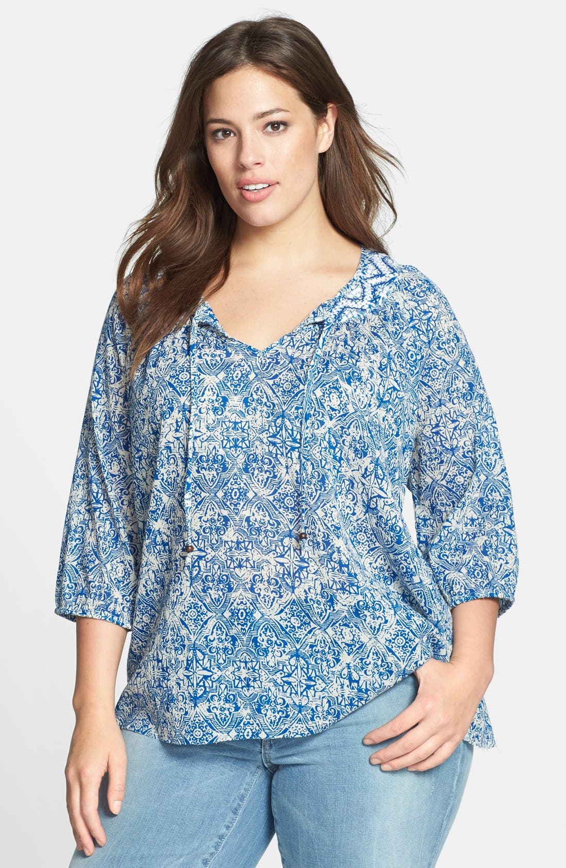 Lucky Brand Print Cotton Peasant Top (Plus Size) Nordstrom