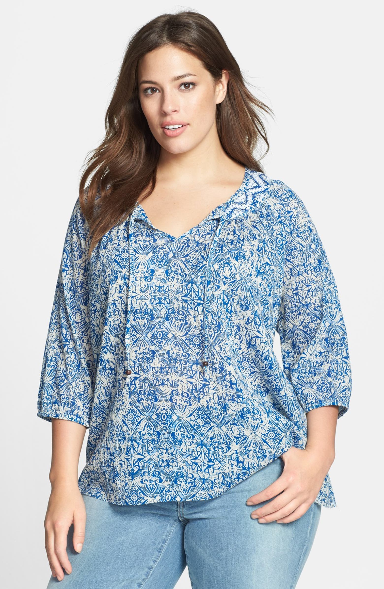 Lucky Brand Print Cotton Peasant Top (Plus Size) | Nordstrom
