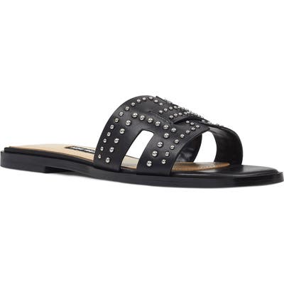 Nine West Genesia Studded Slide Sandal, Black
