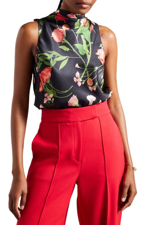 Raeven Floral Sleeveless Top in Black