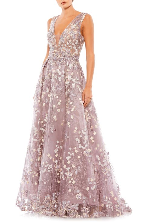 Illusion Embroidered Sequin Sleeveless Gown