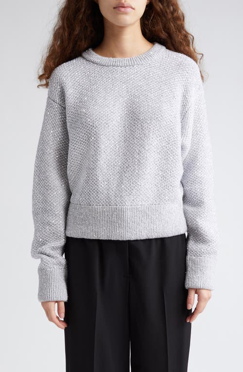 Stella McCartney Cutout Seed Stitch Sequin Wool Blend Crewneck Sweater Grey at Nordstrom,