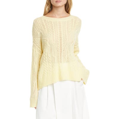Vince Open Cable Knit Wool & Cashmere Blend Sweater, Yellow