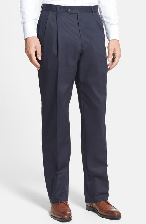 Pleated Classic Fit Cotton Dress Pants in Navy
