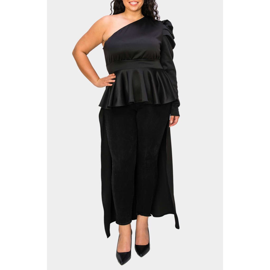 L I V D Nicolette One-shoulder Peplum Top In Black