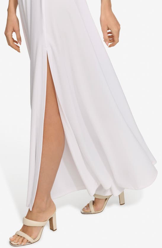 Shop Dkny Ruched Mesh Trim Sleeveless Maxi Dress In White