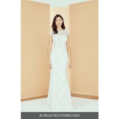 Nouvelle Amsale Jean Chantilly Lace Trumpet Wedding Dress, Size - Ivory