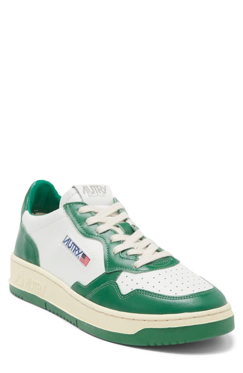 Autry White And Green Two-tone Leather Medalist Low Sneakers In Leat/leat Wht/green