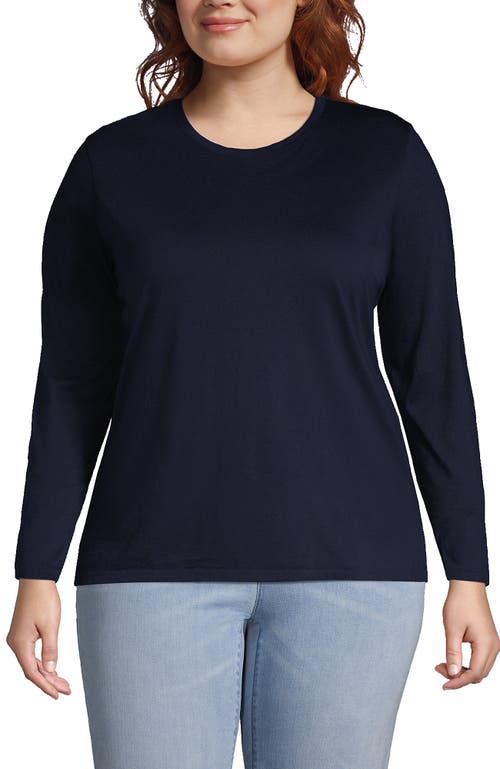 Shop Lands' End Plus Size Relaxed Supima Cotton Long Sleeve Crew Neck T-shirt In Radiant Navy