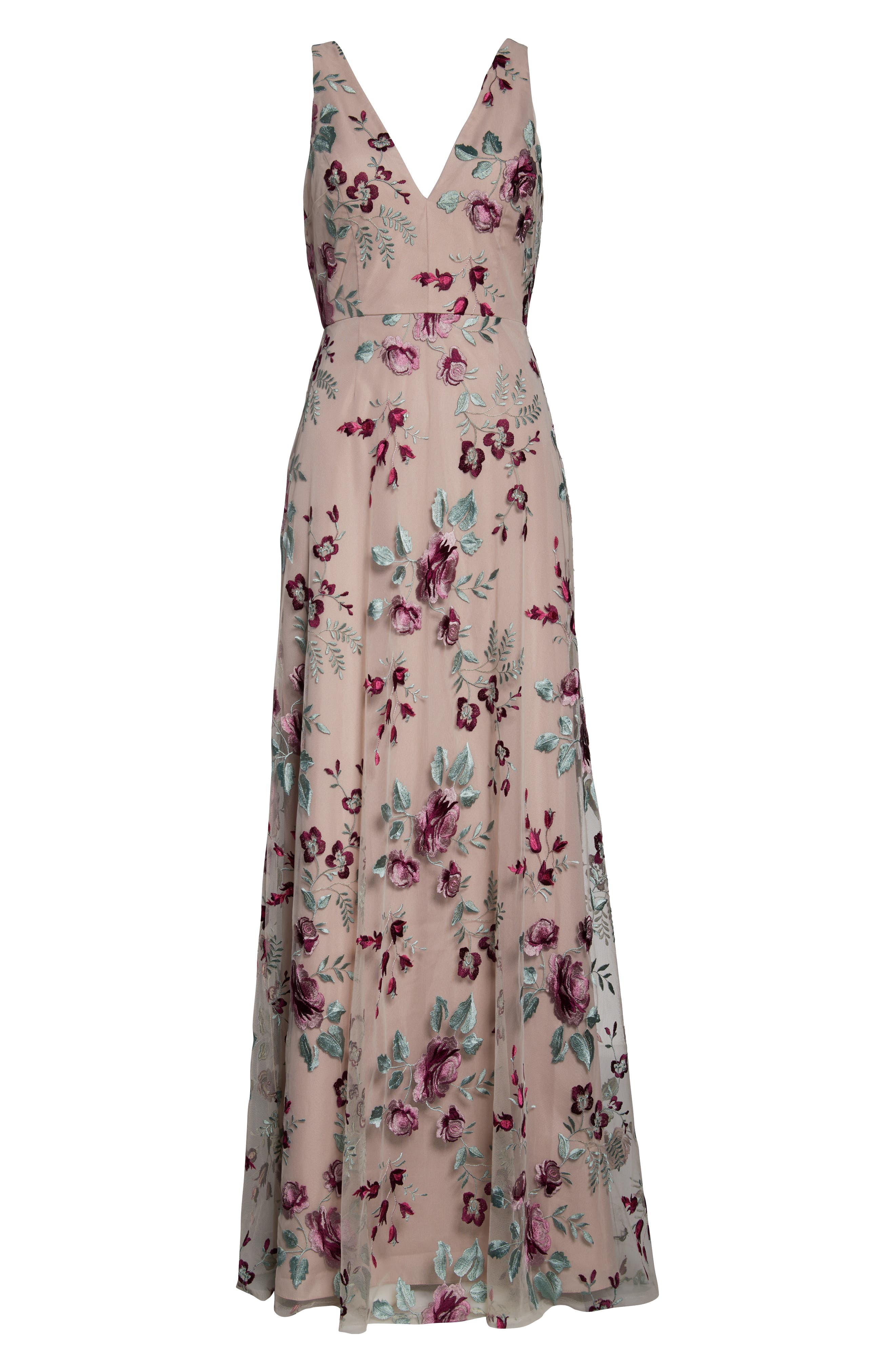 tatum floral embroidered tulle evening dress