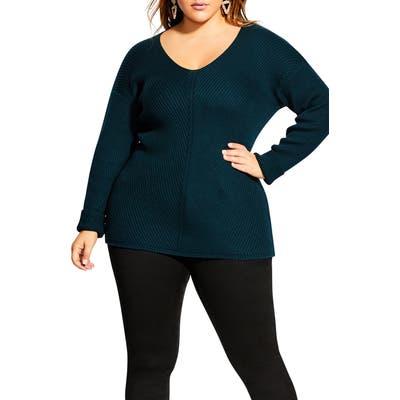 Plus Size City Chic V-Neck Sweater, Green