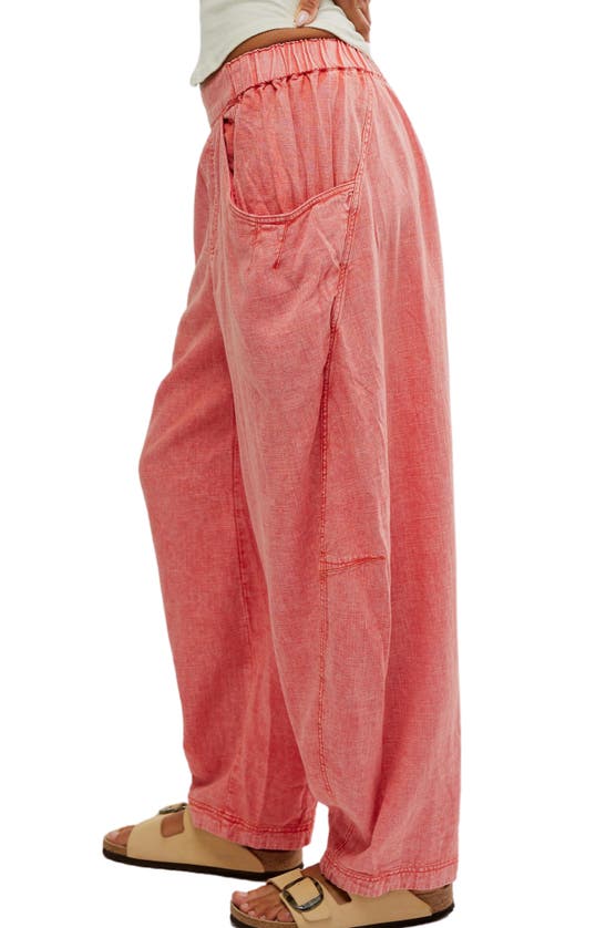 Shop Free People High Road Pull-on Linen Blend Barrel Pants In Mandarin Red