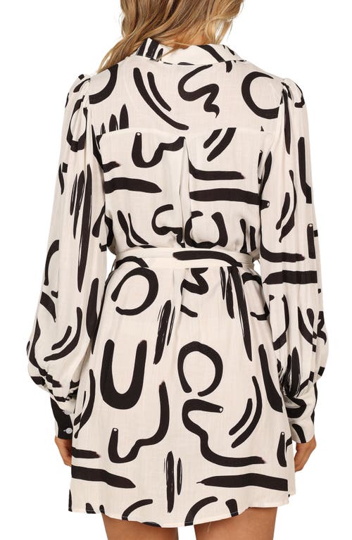 Petal And Pup Petal & Pup Cosmo Belted Long Sleeve Linen Blend Mini Shirtdress In White