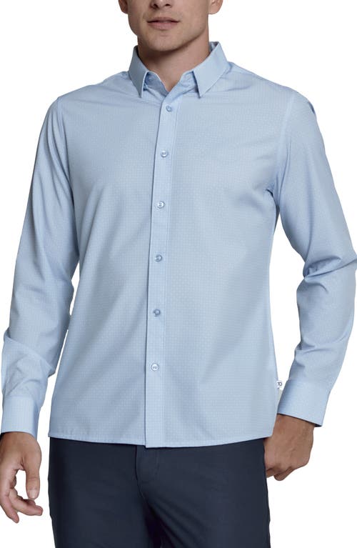 Niall Geometric Print Performance Button-Up Shirt in Blue