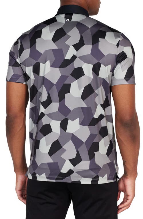 Shop Redvanly Baron Geometric Camo Performance Golf Polo In Tuxedo/grey