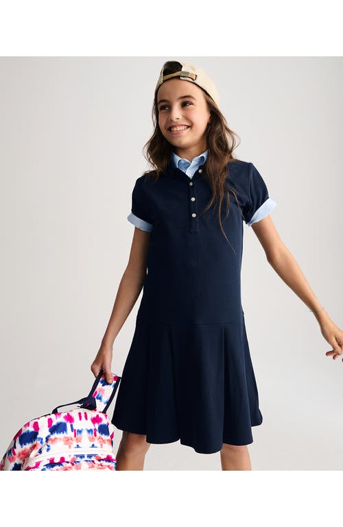 Shop Lands' End School Uniform Girls Plus Short Sleeve Mesh Pleated Polo Dress In Classic Navy