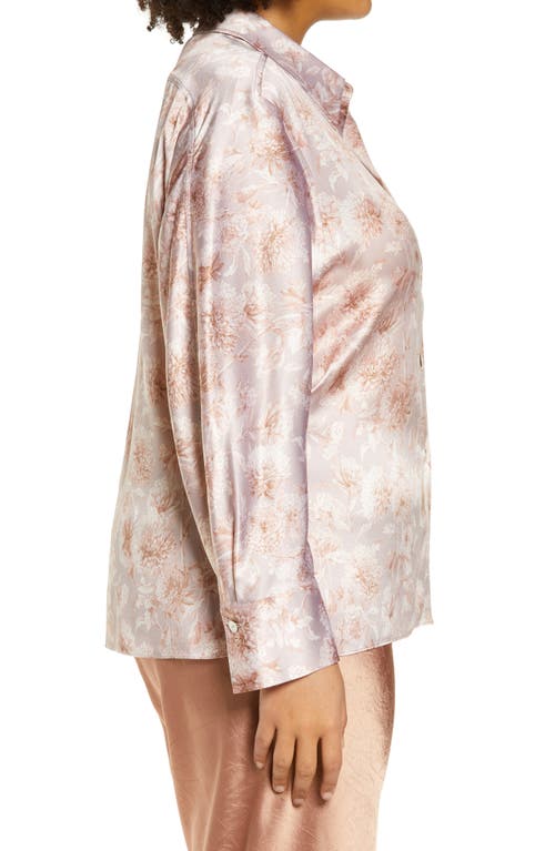 Shop Vince Dahlia Floral Print Silk Shirt In Lotus Shell