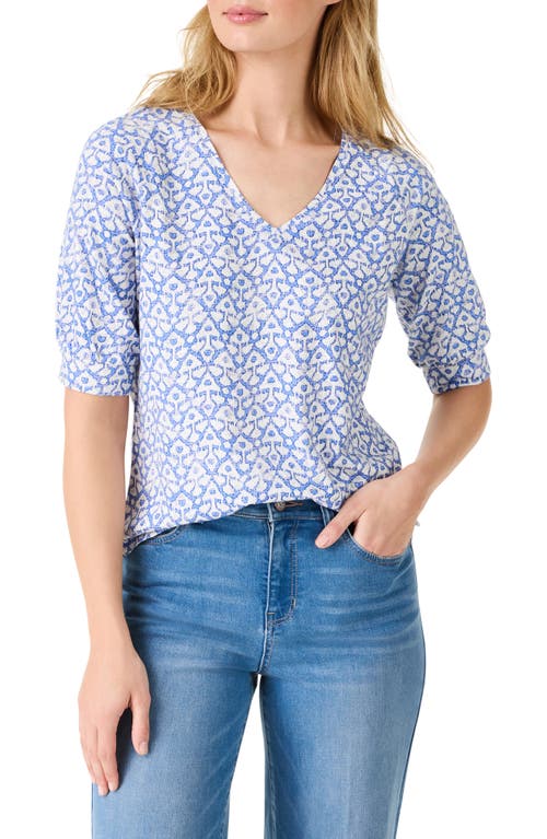 NZT by NIC+ZOE Dotty Ikat Print Cotton V-Neck Top Blue Multi at Nordstrom,