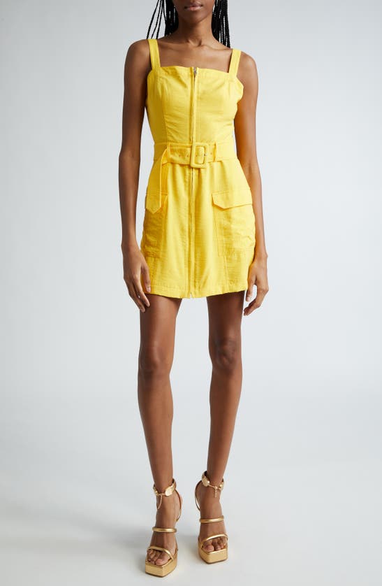 Shop Ramy Brook Georgia Belted Cargo Minidress In Bright Lemon