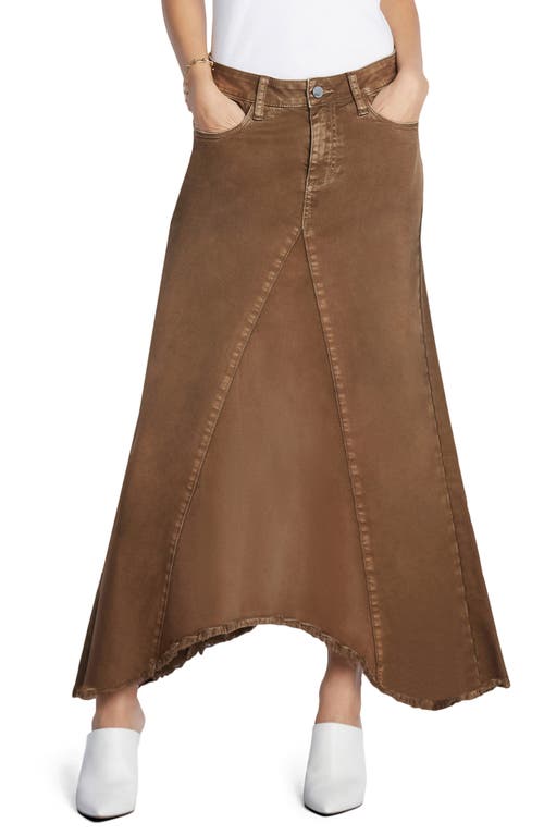 Wash Lab Denim Selma Pieced Asymmetric Denim Maxi Skirt in Vintage Brown