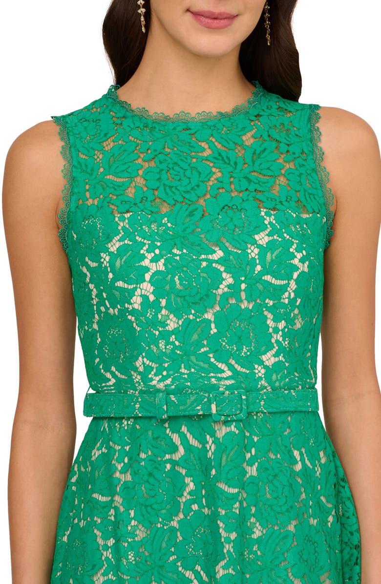 Adrianna Papell Belted Sleeveless Lace Midi Dress | Nordstrom