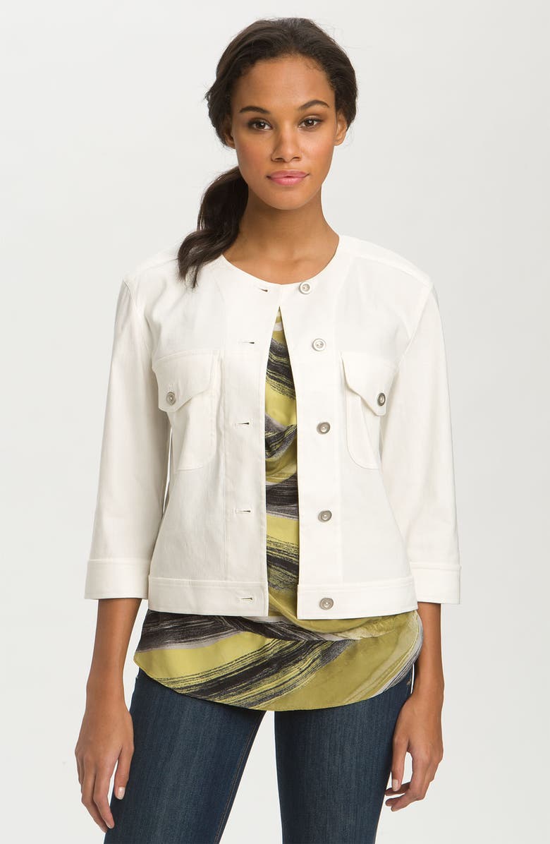 Textured Linen Blend Jean Jacket Textured Linen Blend Jean Jacket