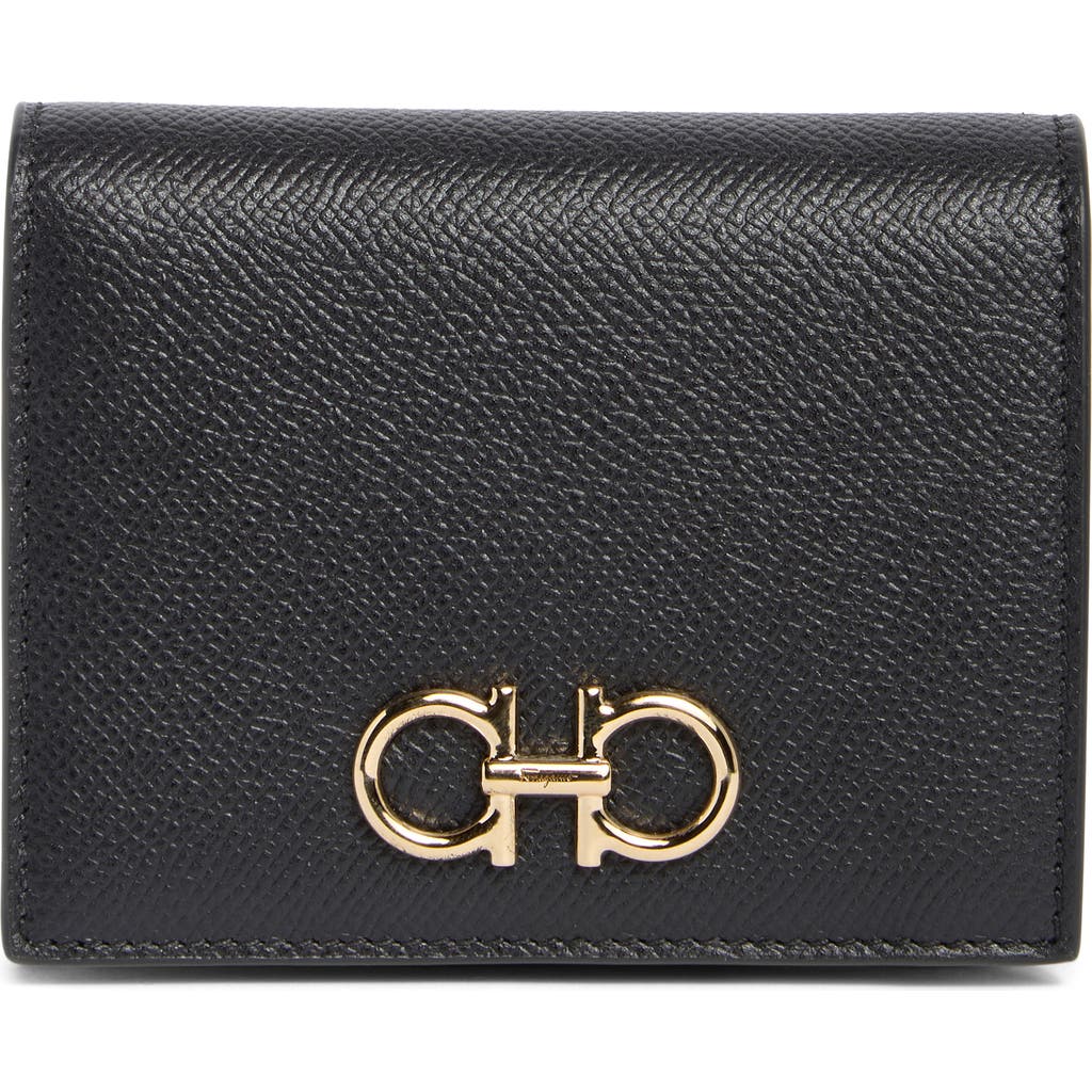 Ferragamo Gancini Leather Card Case In Black